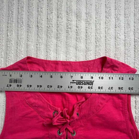 Tommy Bahama Womens Mini Shift Dress Medium Pink Sleeveless Round Neck Lace Up - Picture 4 of 7